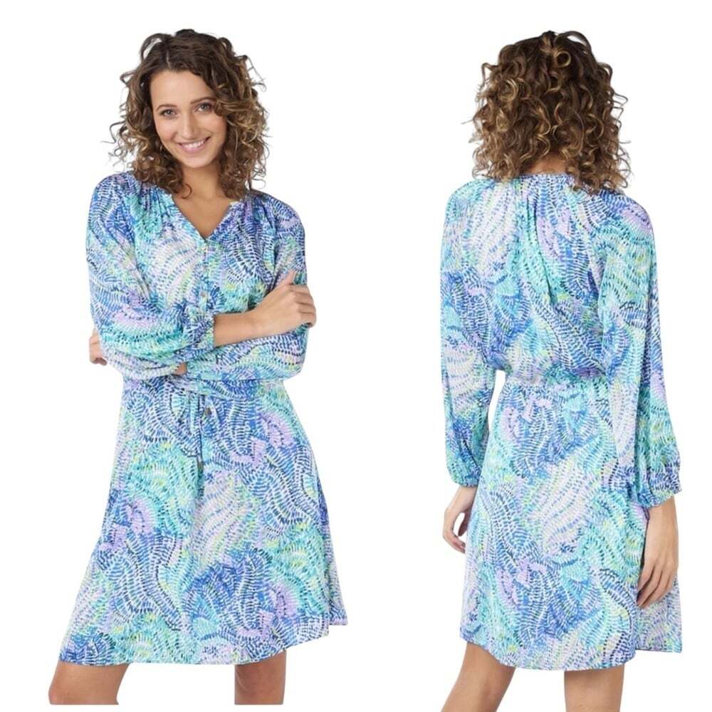 Esqualo Dress Blue Women’s 6 Raglan Sleeve Lightweight Flowy Coastal Midi